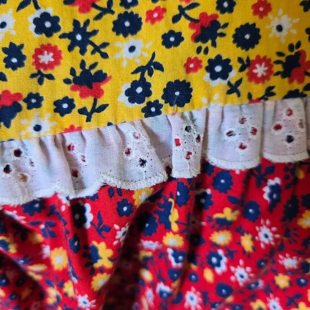 Vintage 70s Prairie Maxi Skirt Boho‎ Calico Floral Patchwork Tiered Lace
